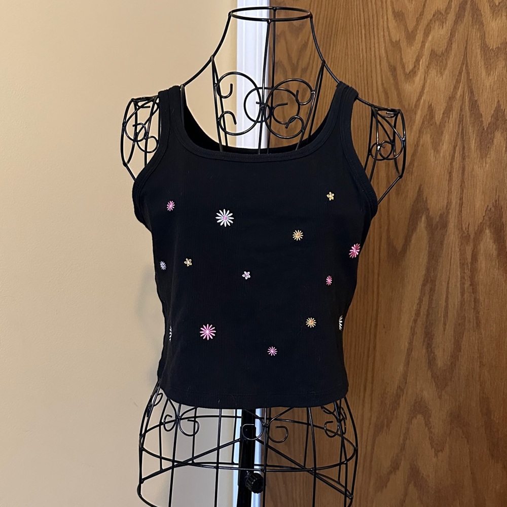 Victoria's Secret Black Tank Top with Floral Accents